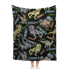 Personalized Custom Blanket with Name - Gift For Toddler Boy, Christmas Birthday Dino Lover