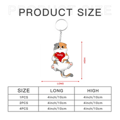 Fluffy Cat Holding Heart Personalized Acrylic Keychain