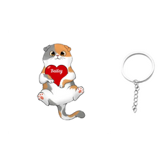 Fluffy Cat Holding Heart Personalized Acrylic Keychain