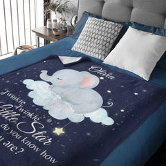 Personalized Custom Baby Name Blanket - Twinkle Twinkle Little Star Elephant Blanket