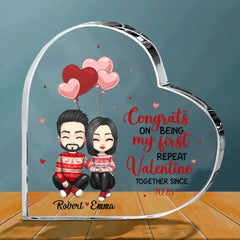 Couple Personalized Custom Heart Shaped Acrylic Plaque - Congrats On Being My First Repeat Valentine