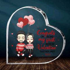 Couple Personalized Custom Heart Shaped Acrylic Plaque - Congrats On Being My First Repeat Valentine