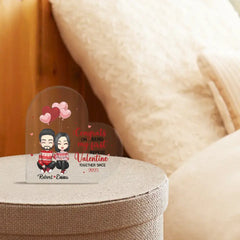 Couple Personalized Custom Heart Shaped Acrylic Plaque - Congrats On Being My First Repeat Valentine