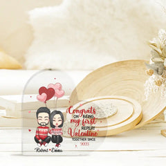 Couple Personalized Custom Heart Shaped Acrylic Plaque - Congrats On Being My First Repeat Valentine