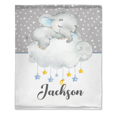 Personalized Custom Name Baby Blankets - Newborn Elephants Flush Fleece