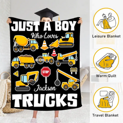 Personalized Custom Name Blanket - Fits Boys Truck Digger