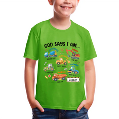 Gifts For Grandson Construction Machines God Say I Am ...T Shirt For Kids