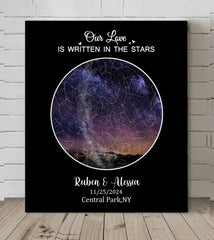 Custom Night Sky Map Canvas Wall Art - Personalized Anniversary Gift