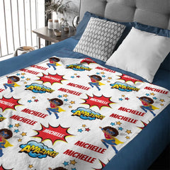 Personalized Custom Comic Book Boy Name Blanket - Superhero Kids Name Blanket