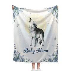 Personalized Custom Baby Wolf Name Blanket for Kids