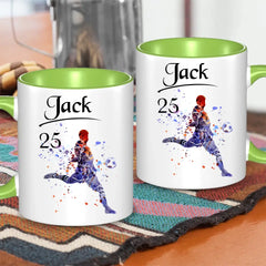 Personalized Mug Custom Name Soccer Player Mug - Sport Gift for Grandson Boyfriend Dad Husband