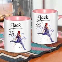 Personalized Mug Custom Name Soccer Player Mug - Sport Gift for Grandson Boyfriend Dad Husband