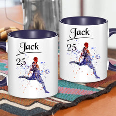 Personalized Mug Custom Name Soccer Player Mug - Sport Gift for Grandson Boyfriend Dad Husband