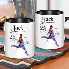 Personalized Mug Custom Name Soccer Player Mug - Sport Gift for Grandson Boyfriend Dad Husband