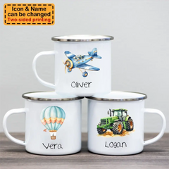 Personalized Truck Train Airplane Vehicles / Dinosaur Mug for Kids - Hot Chocolate / Milk Mug