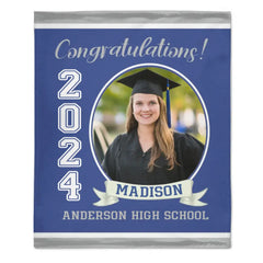 Personalized Graduation Blanket 2024 Graduate, Custom Photo,Name And School