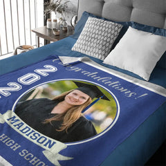 Personalized Graduation Blanket 2024 Graduate, Custom Photo,Name And School