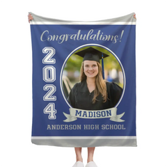 Personalized Graduation Blanket 2024 Graduate, Custom Photo,Name And School