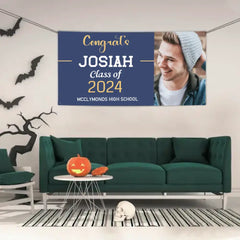 Personalized Graduation Banner, Class of 2024 Decorations Banner, Custom Photo Congrats Grad Banner