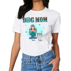 Watercolor Cute Dogs Teal And Leopard Dog Mom Personalized Shirt