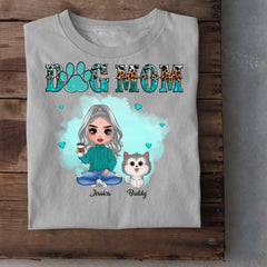 Watercolor Cute Dogs Teal And Leopard Dog Mom Personalized Shirt