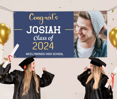 Personalized Graduation Banner, Class of 2024 Decorations Banner, Custom Photo Congrats Grad Banner