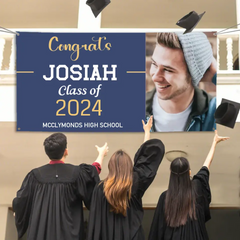 Personalized Graduation Banner, Class of 2024 Decorations Banner, Custom Photo Congrats Grad Banner