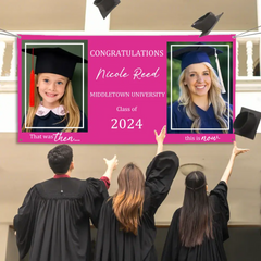 Then And Now Graduate Personalized Photo Banner, Party Supplies