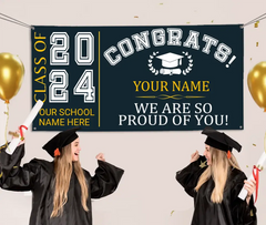 Custom Congrats Graduation Banner, Class of 2024, We Are So Proud Of You