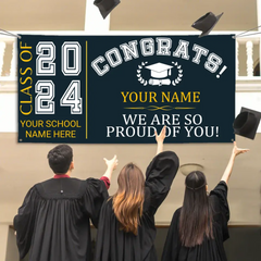 Custom Congrats Graduation Banner, Class of 2024, We Are So Proud Of You