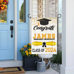 Custom Fall Graduation Gift Garden Flag, Class Of 2024 Golden Theme With Name