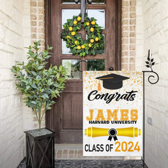 Custom Fall Graduation Gift Garden Flag, Class Of 2024 Golden Theme With Name