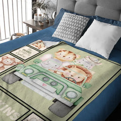 Personalized Boys Name Blanket - Lion Tiger Animals Bedroom Decor, The World Is Yours to Explore