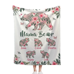 Personalized Mama Bear Tropical Flower Blanket With Name - Best Gift For Mother