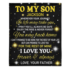 Custom to My Son Blanket from Mom or Dad, Personalized Name Gift Blanket for Boys