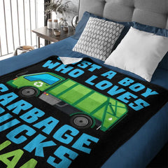 Custom Just A Boy Who Loves Garbage Truck Blanket with Name, Best Gifts for Family and Friends