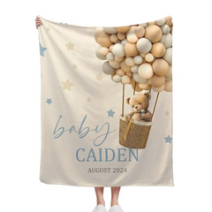 Custom Personalized Baby Blankets for Boys Girls,Customized Hot Air Balloon Star Bear Blanket with Name