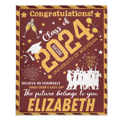 Personalized Congrats Yellow Balloon Graduate Blanket with Name Class of 2024