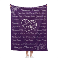 Personalized Rose Flower Heart Blanket - I Love Mum