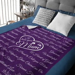 Personalized Rose Flower Heart Blanket - I Love Mum