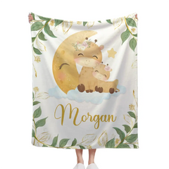 Personalized Giraffe Baby Blankets for Girls Boys - Customized Baby Blanket with Name