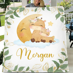 Personalized Giraffe Baby Blankets for Girls Boys - Customized Baby Blanket with Name