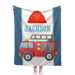 Personalized Custom Name Firetruck Blanket for Boys, Girls, Kids, Baby