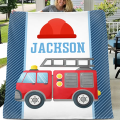 Personalized Custom Name Firetruck Blanket for Boys, Girls, Kids, Baby