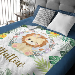 Personalized Lion Cub Wearing Flowers Blankets for Girls Boys - Customized Baby Gifts with Name