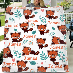 Personalized Blanket with Red Panda Custom Baby Name Blanket for Girl Boy