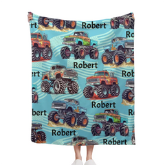 Personalized Big Gear Wheels Truck Car Blanket with Name for Boy Girl