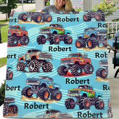 Personalized Big Gear Wheels Truck Car Blanket with Name for Boy Girl