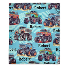 Personalized Big Gear Wheels Truck Car Blanket with Name for Boy Girl