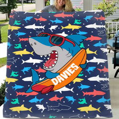 Personalized Skateboard Sunglasses Shark Name Blanket